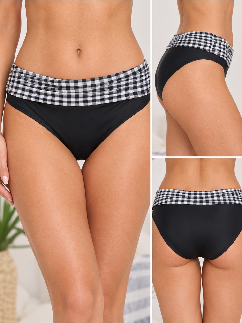 Terra & Sky Black & White Gingham Tummy Control Bikini Bottom 3X NWT